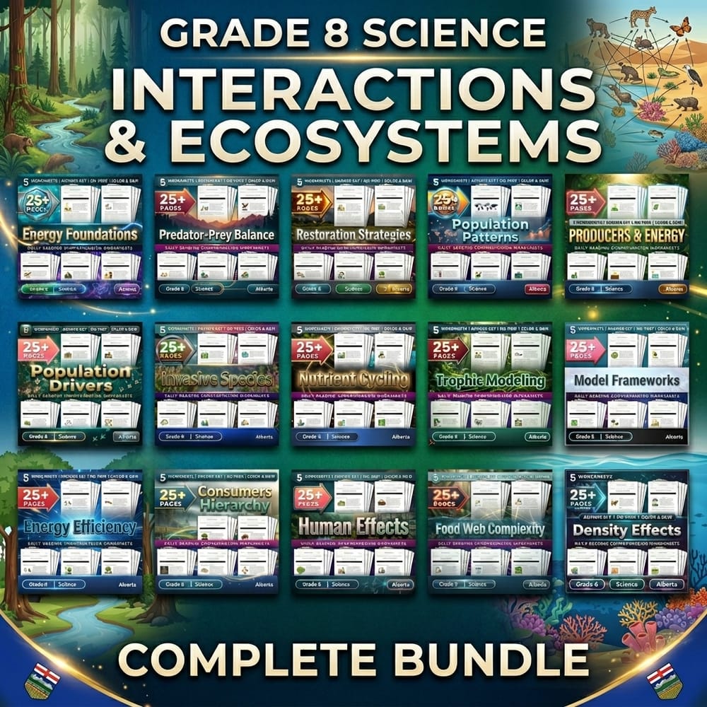 Interactions and Ecosystems Lesson Bundle Grade 8 Science – Alberta — bundle cover