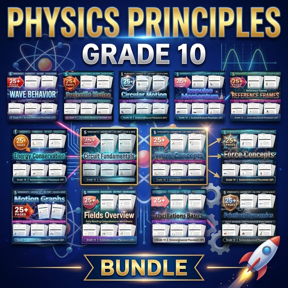 Physics Principles Reading Lesson Bundle Grade 10 Science Advanced placement — bundle cover