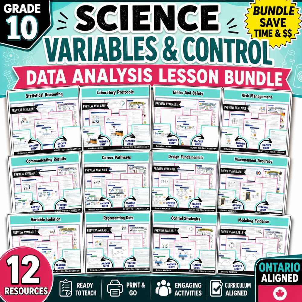Grade 10 Science Variables & Control Data Analysis Lesson Bundle | Ontario — bundle cover