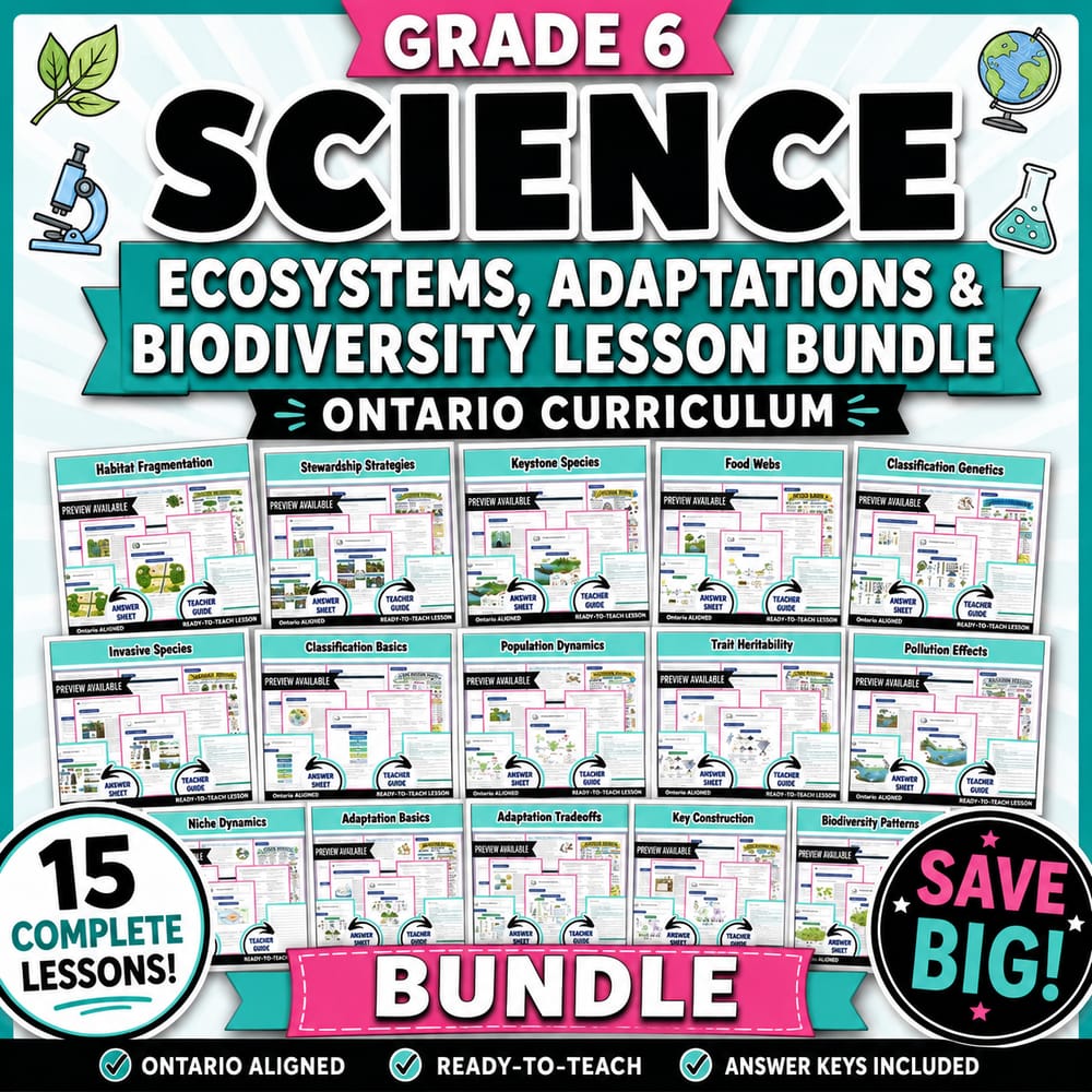 Grade 6 Science Ecosystems, Adaptations & Biodiversity Lesson Bundle | Ontario — bundle cover