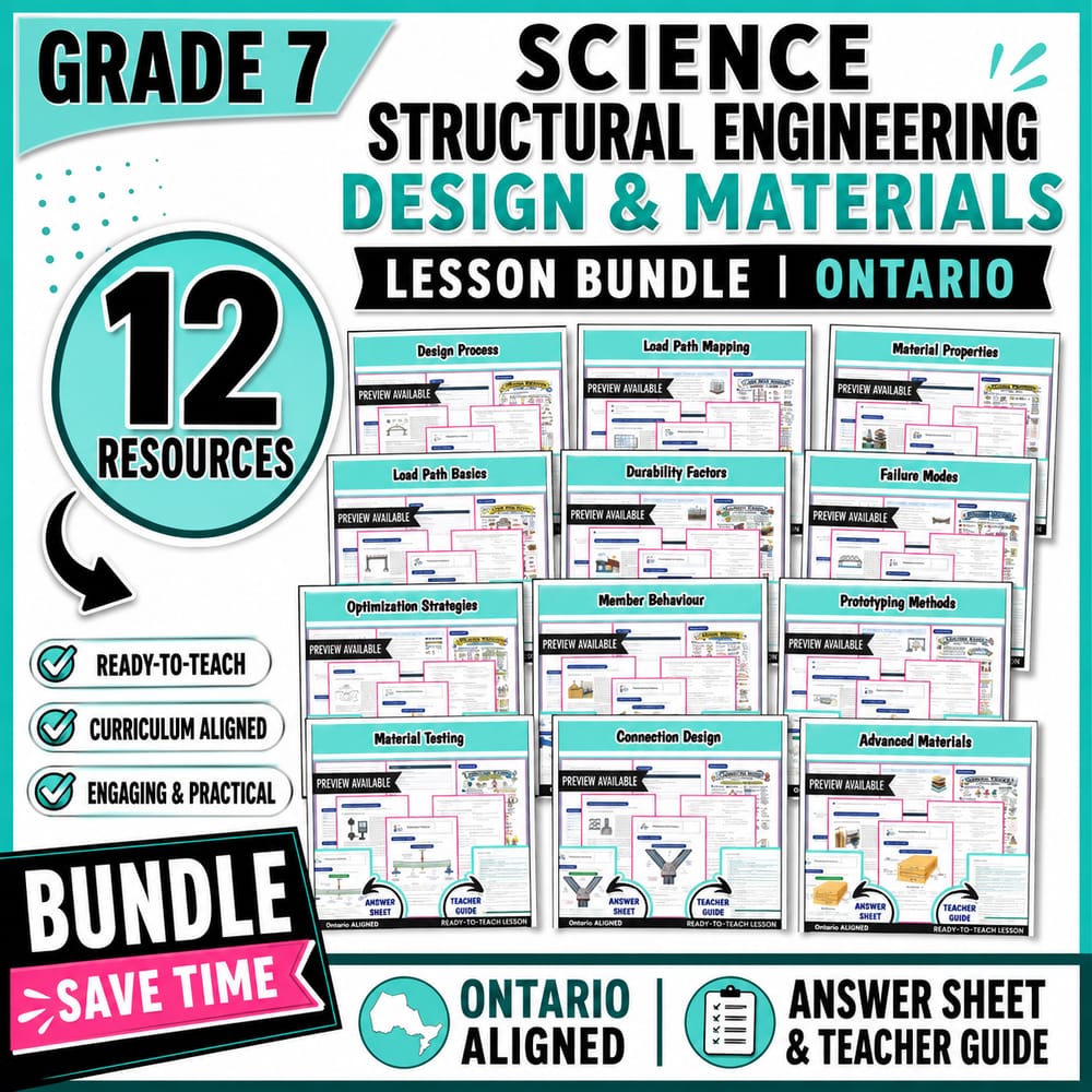 Grade 7 Science Structural Engineering Design & Materials Lesson Bundle |Ontario — bundle cover