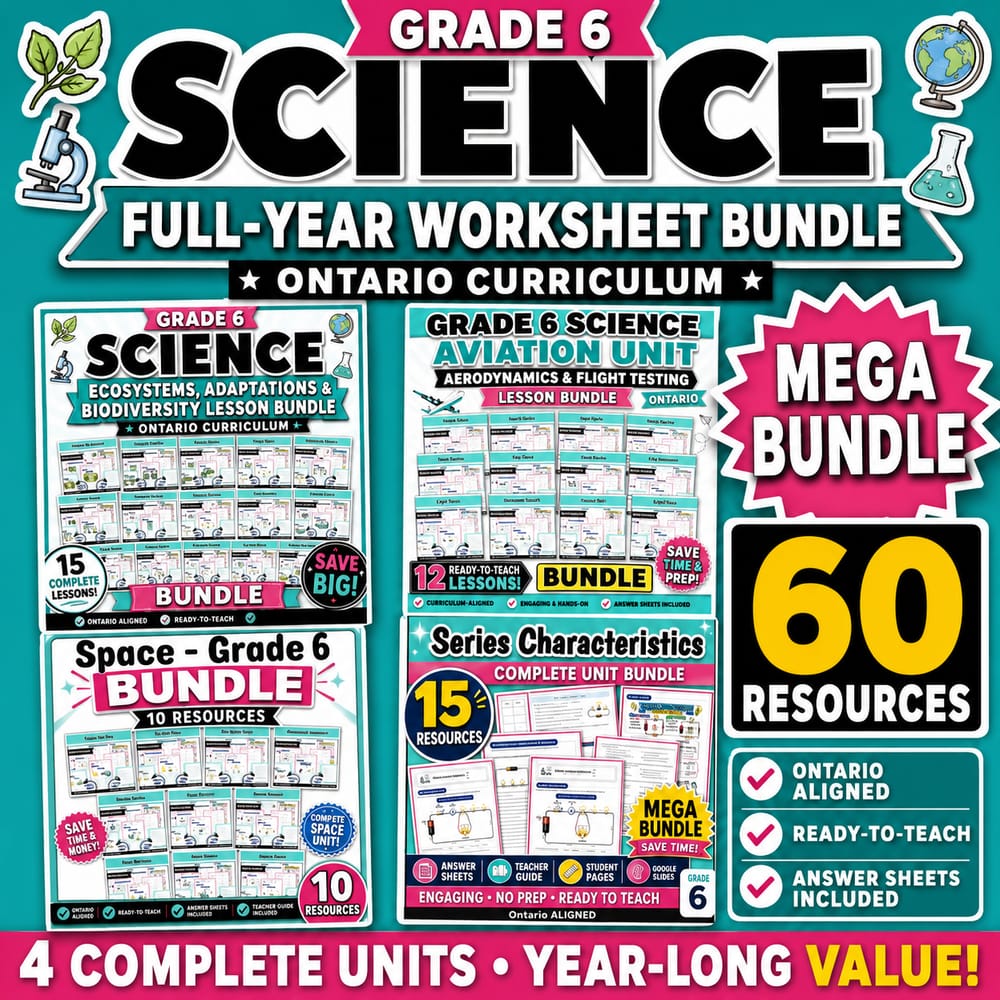 Grade 6 Science Full-Year Worksheet Bundle | Ontario Curriculum — bundle cover