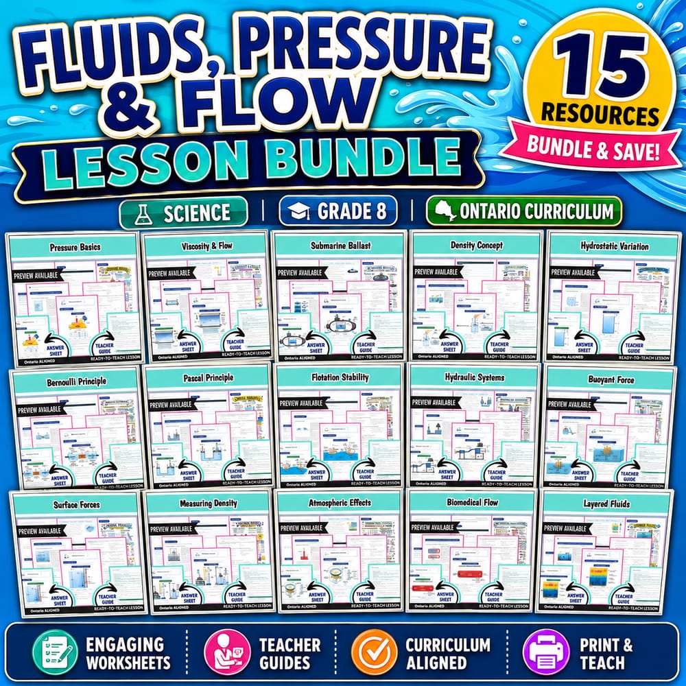 Fluids, Pressure & Flow Lesson Bundle — Grade 8 Science Ontario — bundle cover