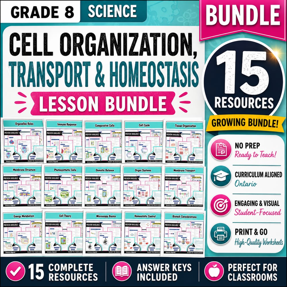 Grade 8 Science Cell Organization, Transport & Homeostasis Lesson Bundle – Ontario — bundle cover