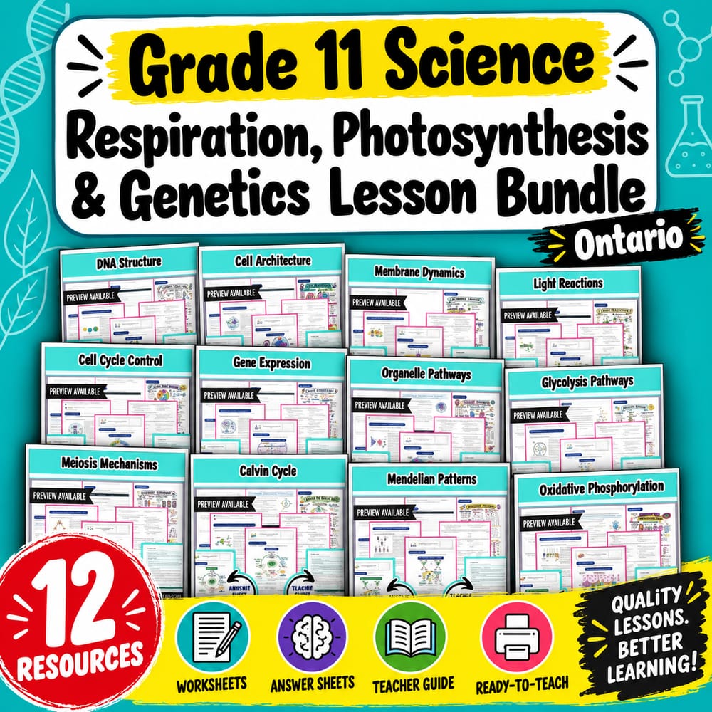 Grade 11 Science Respiration, Photosynthesis & Genetics Lesson Bundle – Ontario — bundle cover