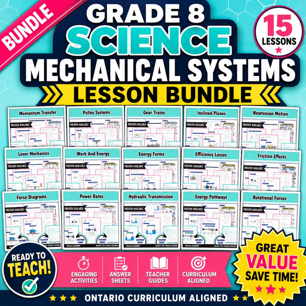 Grade 8 Science Mechanical Systems Lesson Bundle | Ontario — bundle cover