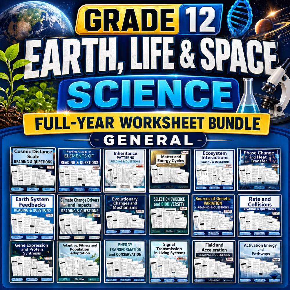 Grade 12 Earth, Life & Space Science Full-Year Worksheet Bundle: General — bundle cover