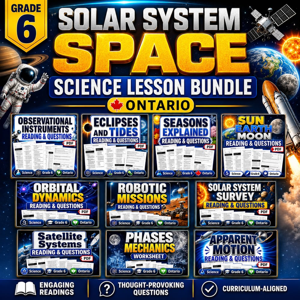 Grade 6 Solar System Space Science Lesson Bundle – Ontario Worksheets — bundle cover