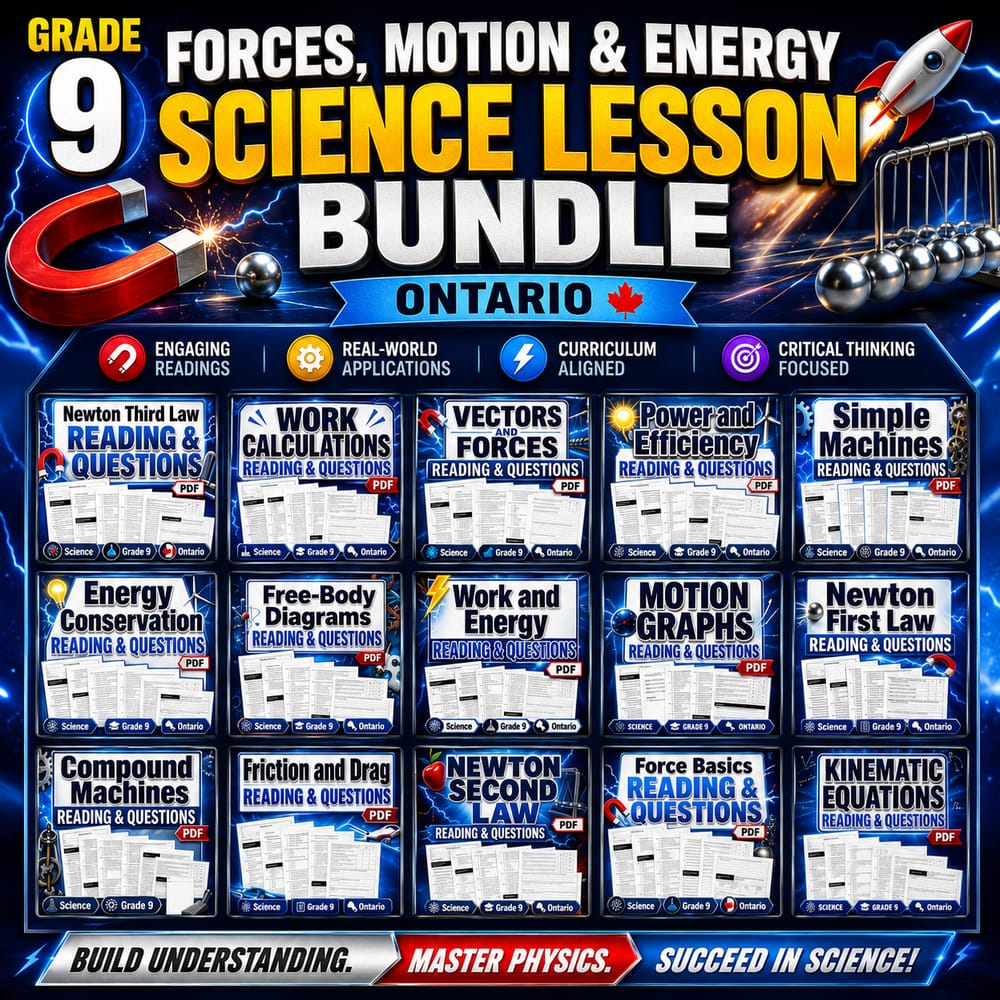 Grade 9 Forces, Motion & Energy Science Lesson Bundle (Ontario) — bundle cover
