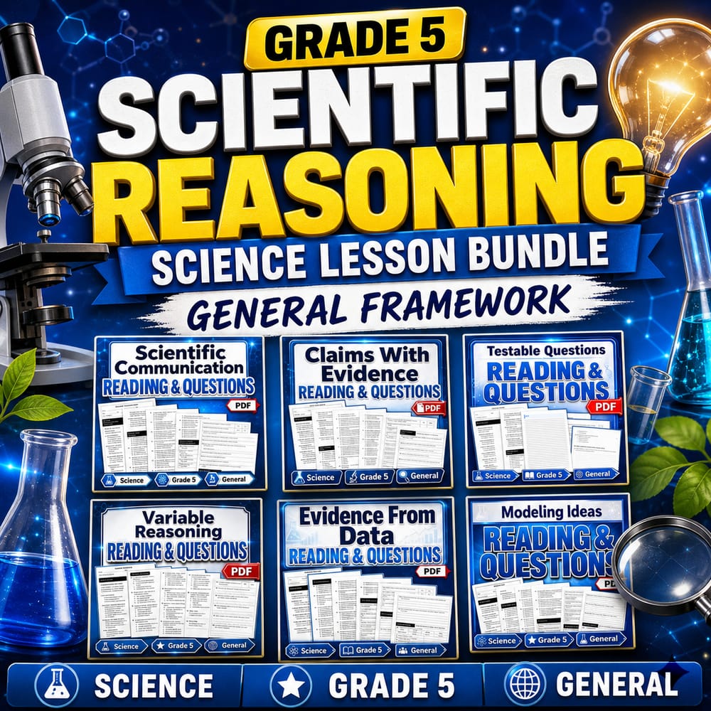Grade 5 Scientific Reasoning Science Lesson Bundle: General Framework — bundle cover