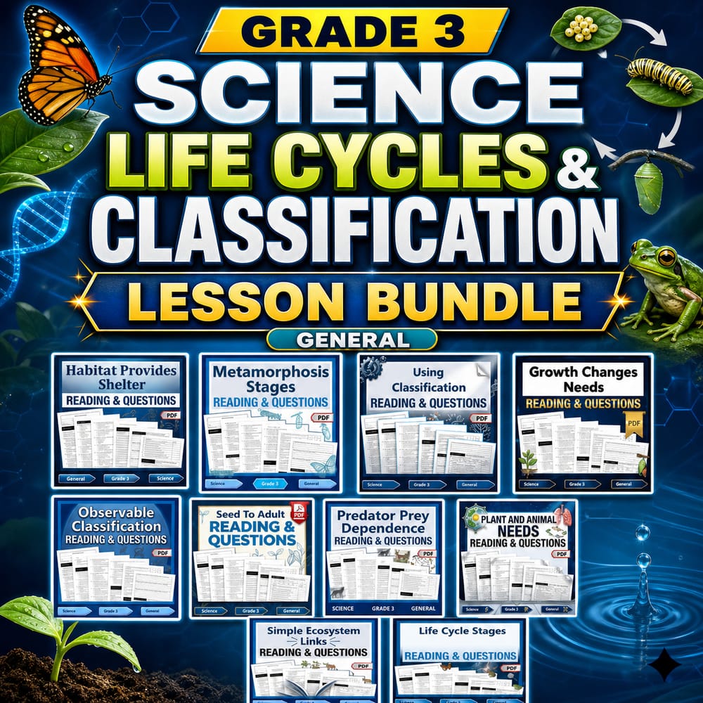 Grade 3 Life Cycles & Classification Science Lesson Bundle: General — bundle cover