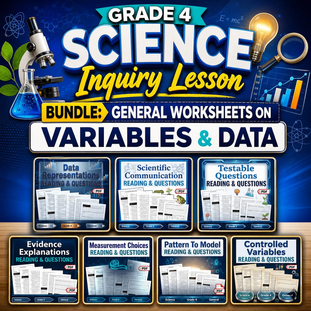 Grade 4 Science Inquiry Lesson Bundle: General Worksheets on Variables & Data — bundle cover