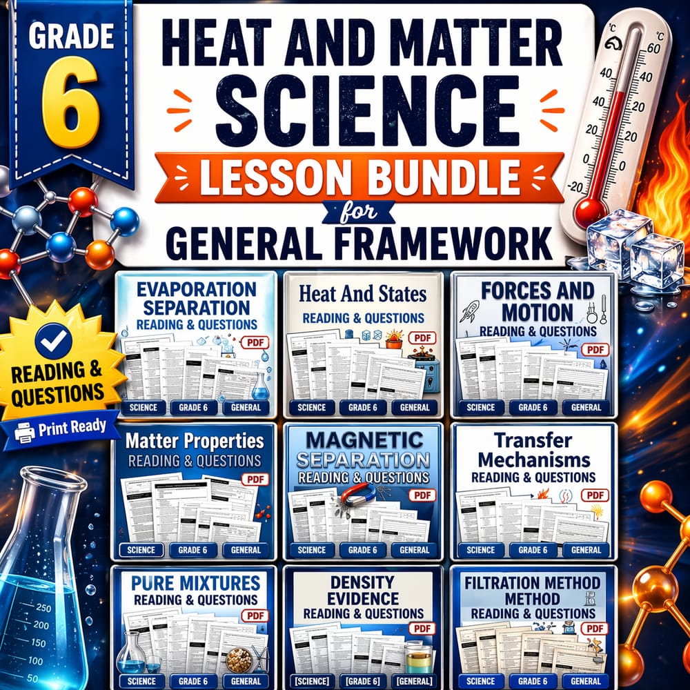 Grade 6 Heat and Matter Science Lesson Bundle for General Framework — bundle cover