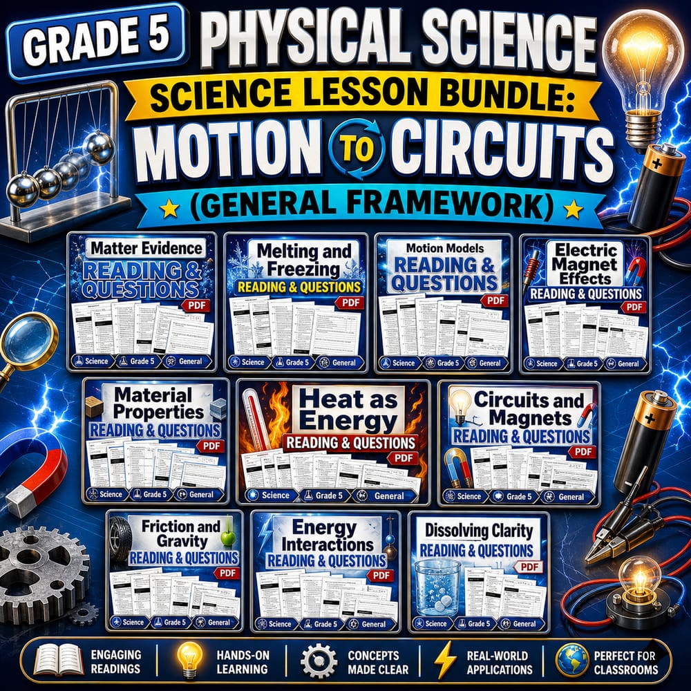 Grade 5 Physical Science Science Lesson Bundle: Motion to Circuits (General) — bundle cover