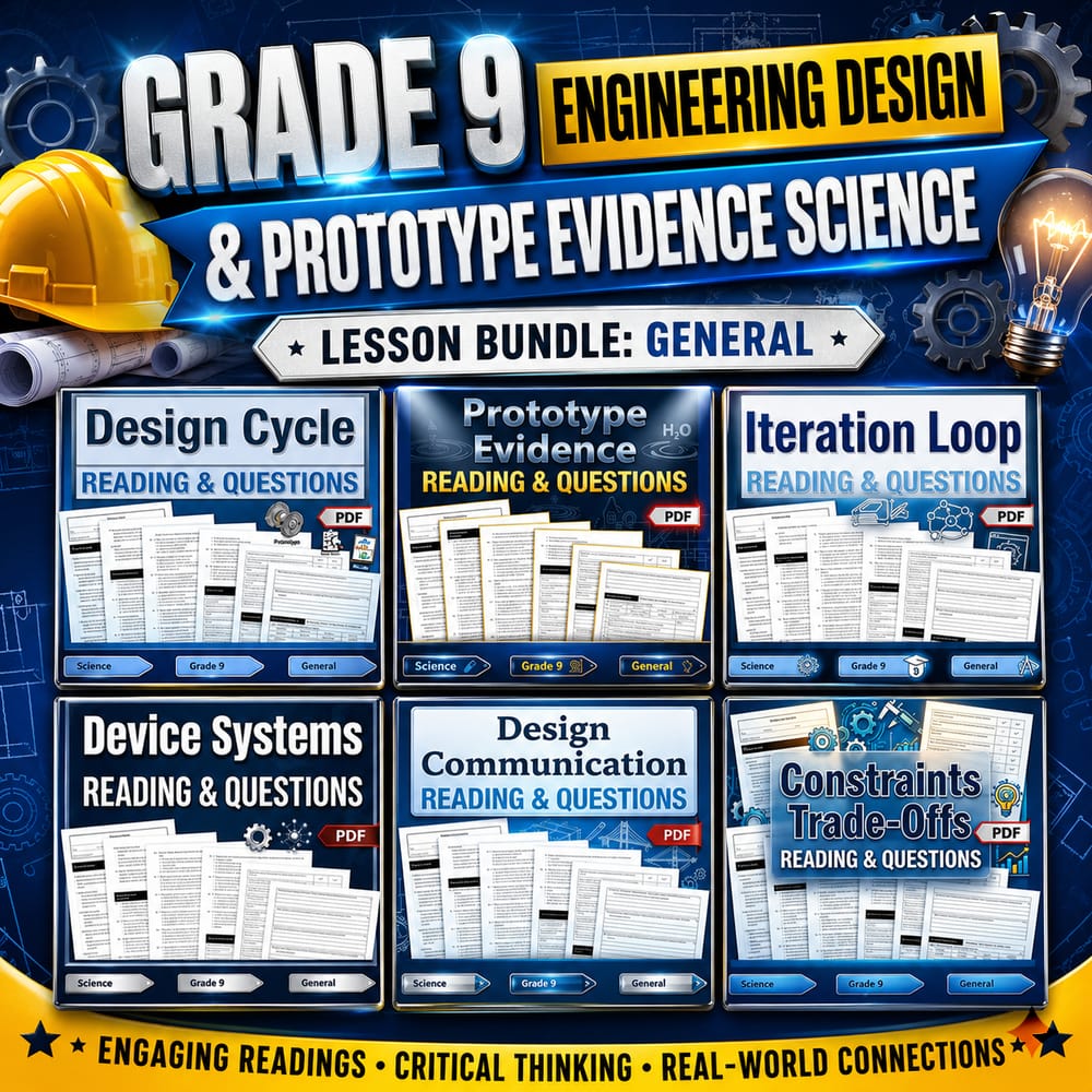 Grade 9 Engineering Design & Prototype Evidence Science Lesson Bundle: General — bundle cover