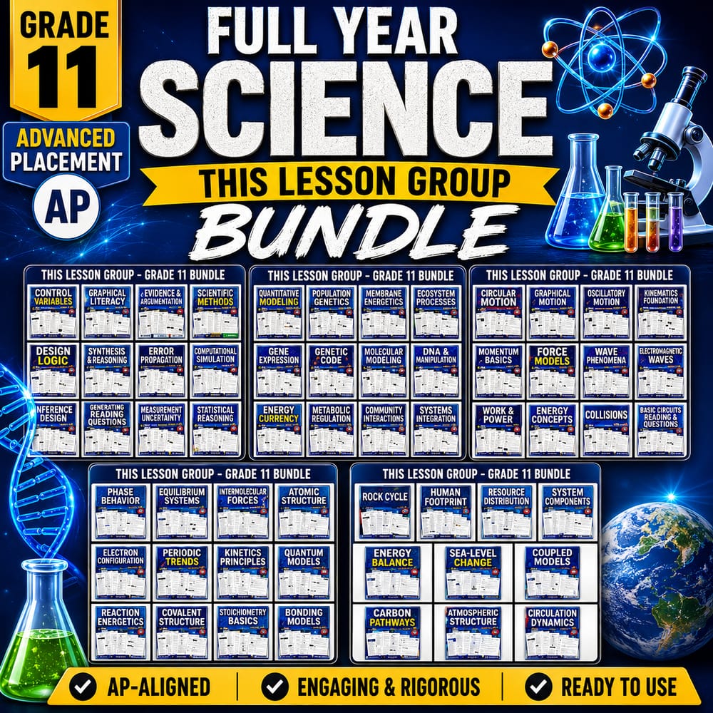 Grade 11 Evidence & Modeling Science: AP Full-Year Worksheet Bundle — bundle cover