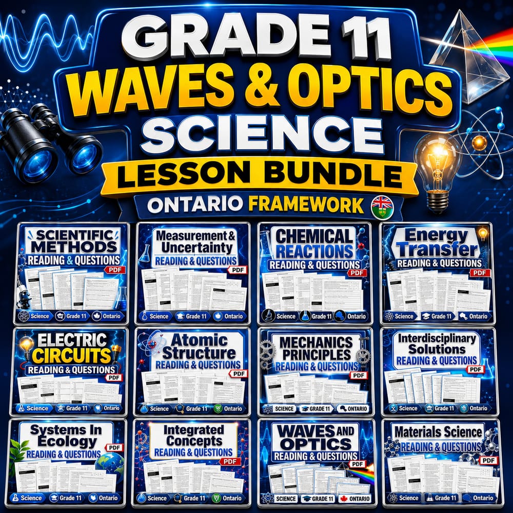 Grade 11 Waves & Optics Science Lesson Bundle – Ontario Framework — bundle cover
