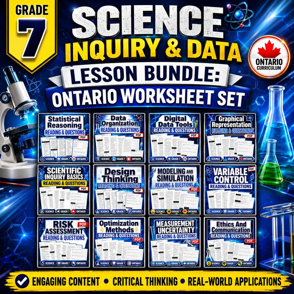 Grade 7 Science Inquiry & Data Lesson Bundle: Ontario Worksheet Set — bundle cover
