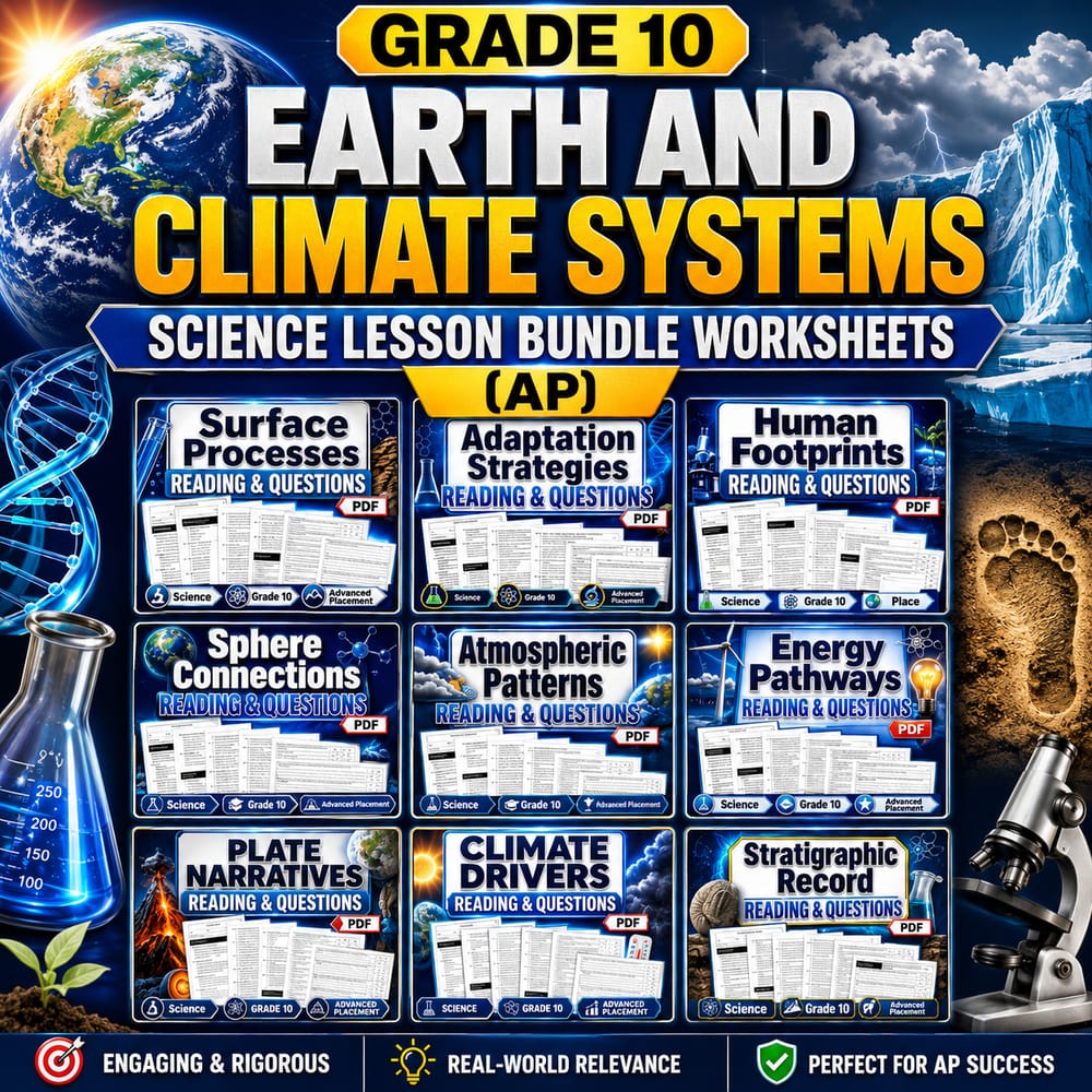 Grade 10 Earth and Climate Systems Science Lesson Bundle Worksheets (AP) — bundle cover