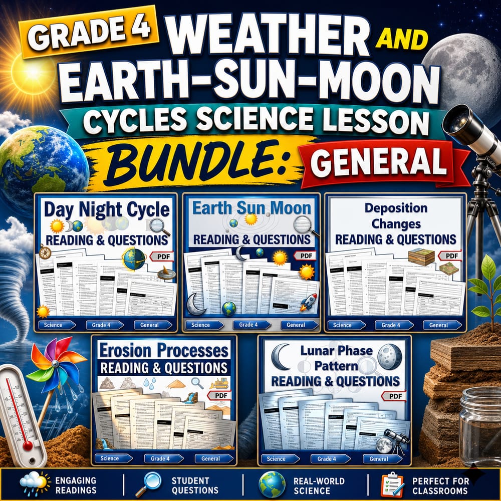 Grade 4 Weather and Earth-Sun-Moon Cycles Science Lesson Bundle: General — bundle cover