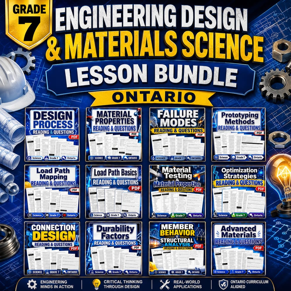 Grade 7 Engineering Design & Materials Science Lesson Bundle Ontario — bundle cover