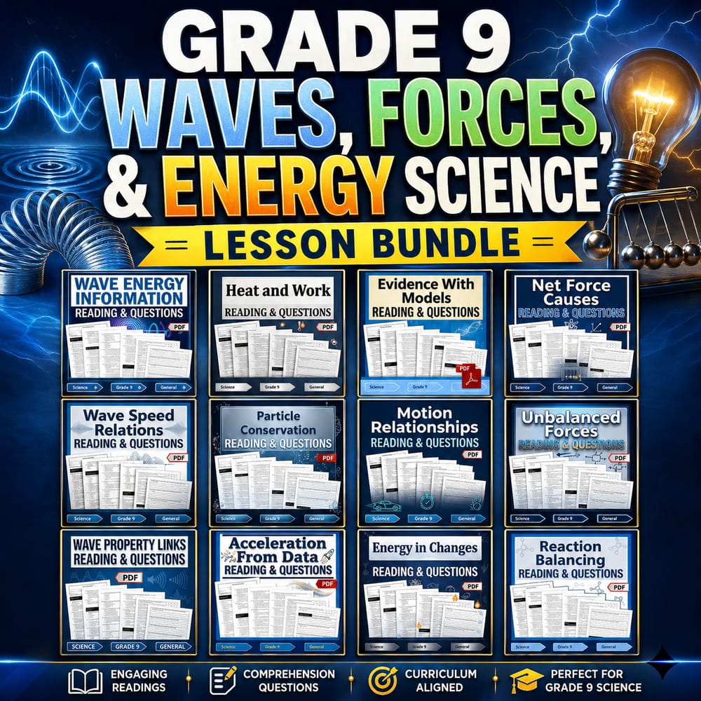 Grade 9 Waves, Forces, and Energy Science Lesson Bundle | General — bundle cover