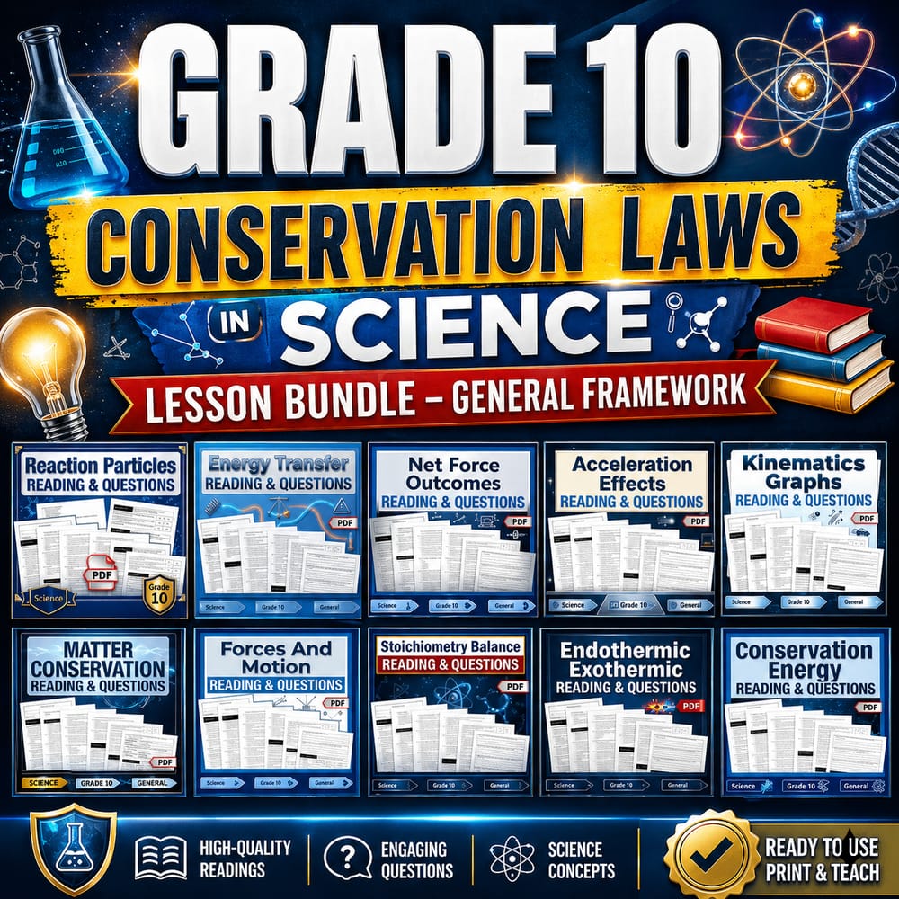 Grade 10 Conservation Laws in Science Lesson Bundle – General Framework — bundle cover