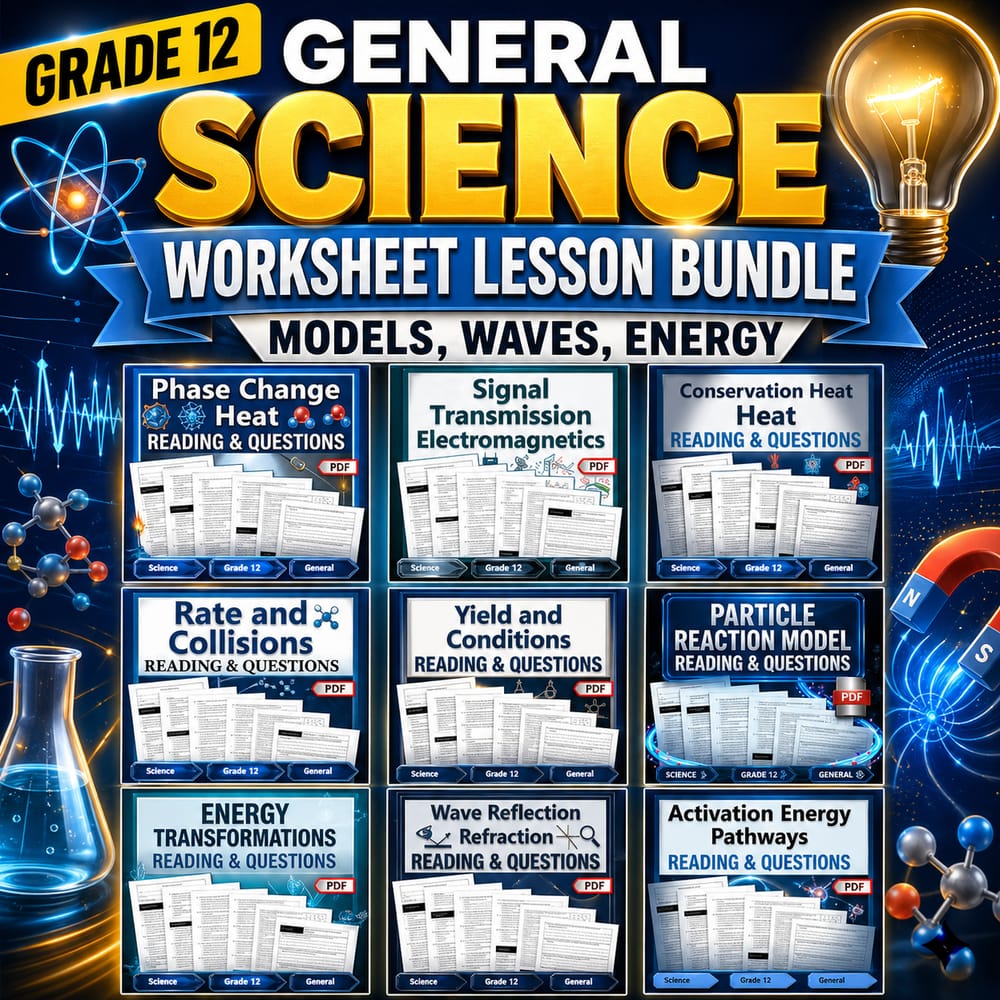 Grade 12 General Science Worksheet Lesson Bundle: Models, Waves, Energy (General) — bundle cover