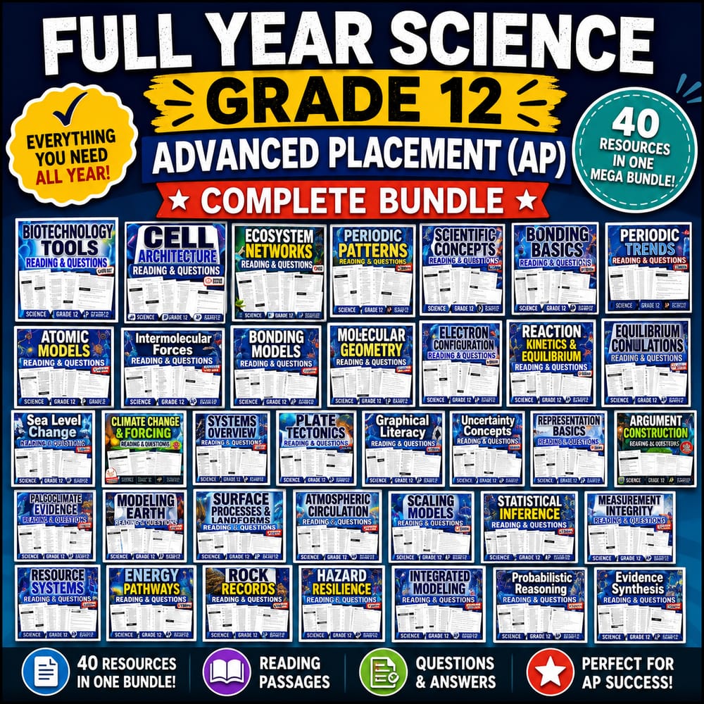 Grade 12 Chemistry, Earth & Climate AP Science Full-Year Worksheet Bundle — bundle cover