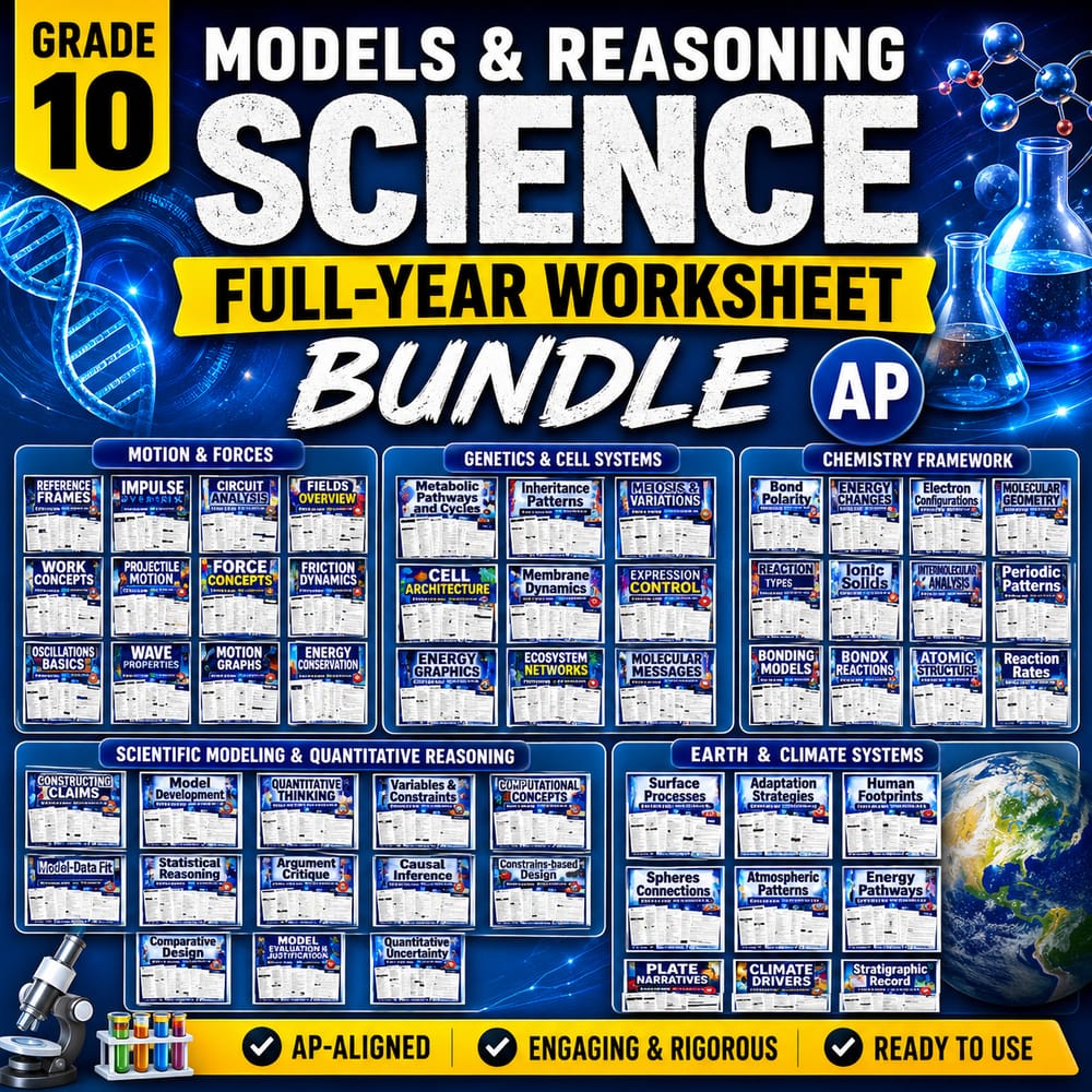 Grade 10 Models & Reasoning Science Full-Year Worksheet Bundle | AP — bundle cover