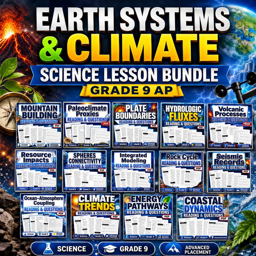 Earth Systems & Climate Grade 9 Science Lesson Bundle AP Worksheets — bundle cover