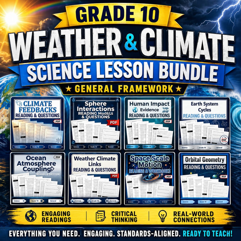 Grade 10 Weather & Climate Science Lesson Bundle - General Framework — bundle cover