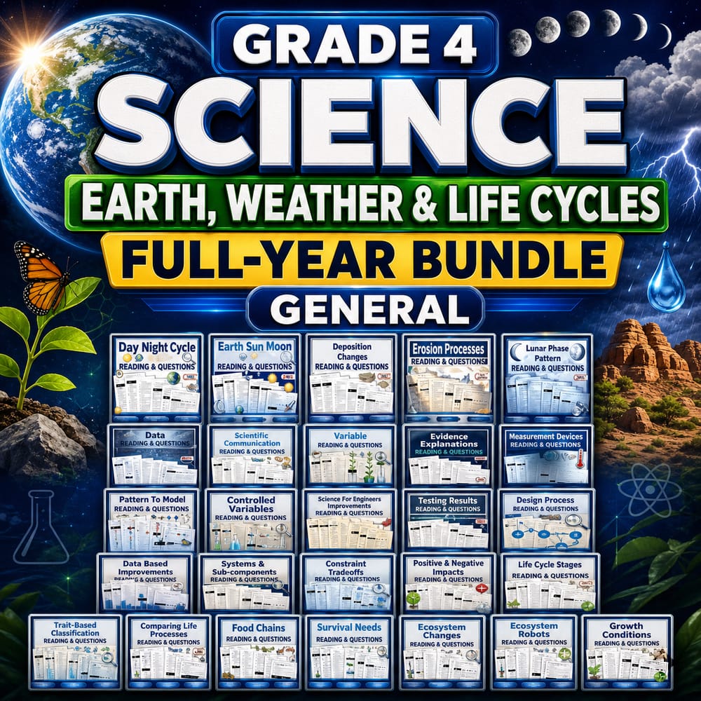 Grade 4 Earth, Weather & Life Cycles Science Full-Year Bundle: General — bundle cover