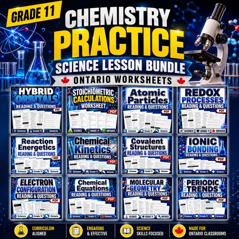 Grade 11 Chemistry Practice Science Lesson Bundle – Ontario Worksheets — bundle cover