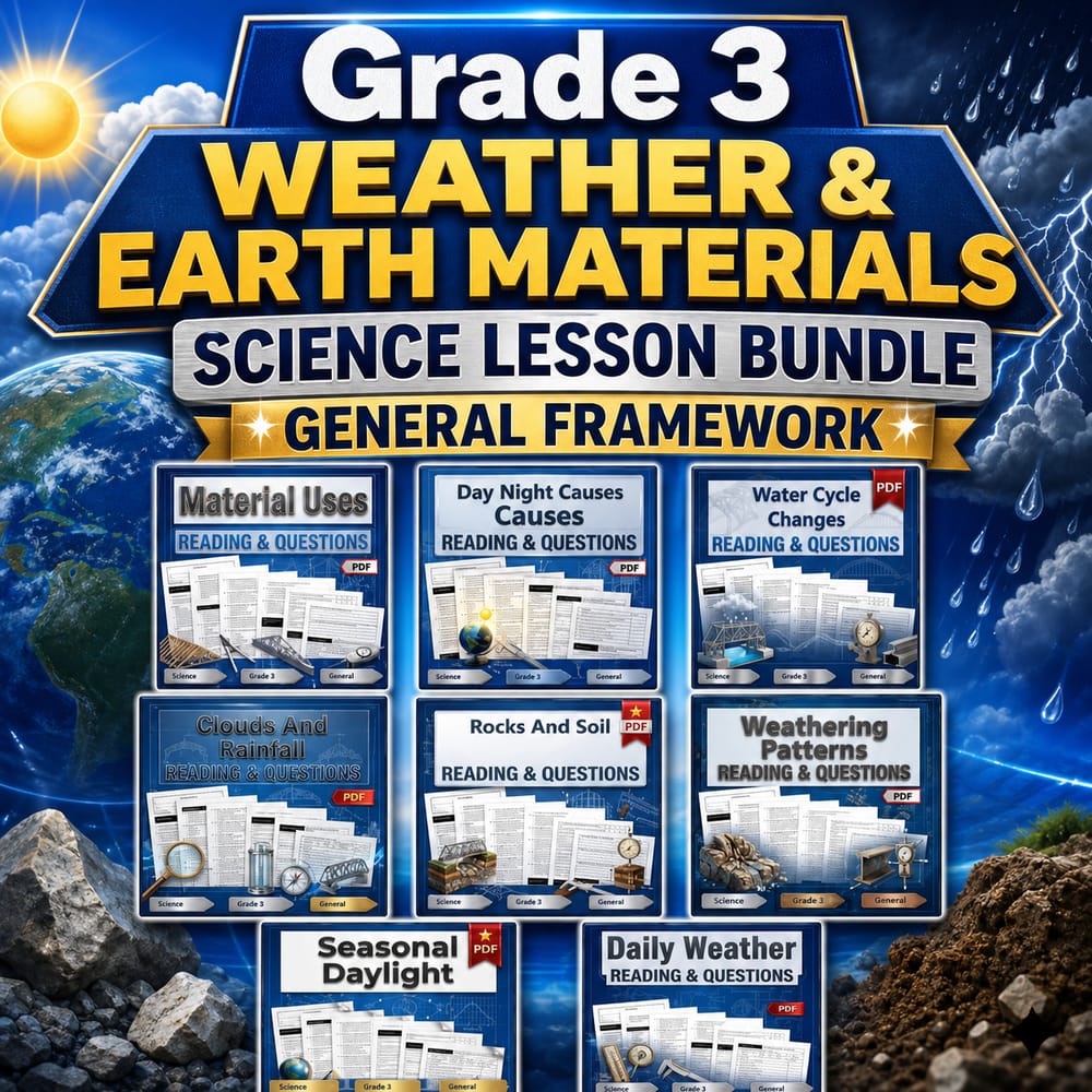 Grade 3 Weather & Earth Materials Science Lesson Bundle: General Framework — bundle cover