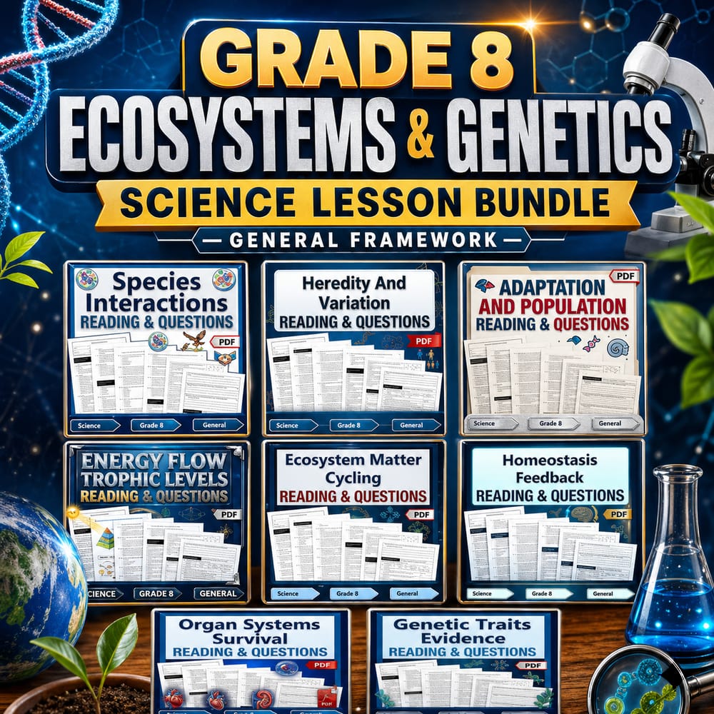 Grade 8 Ecosystems & Genetics Science Lesson Bundle - General Framework — bundle cover