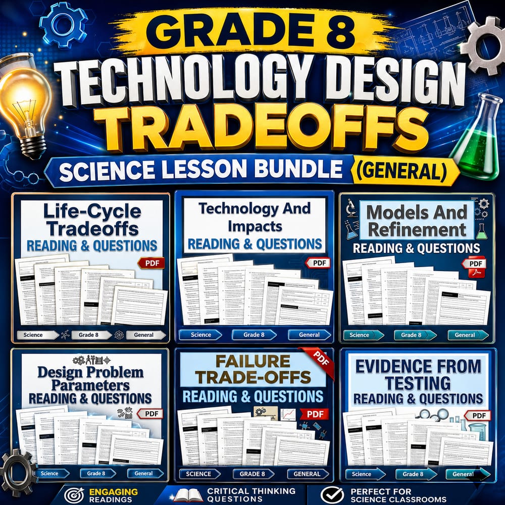 Grade 8 Technology Design Tradeoffs Science Lesson Bundle (General) — bundle cover