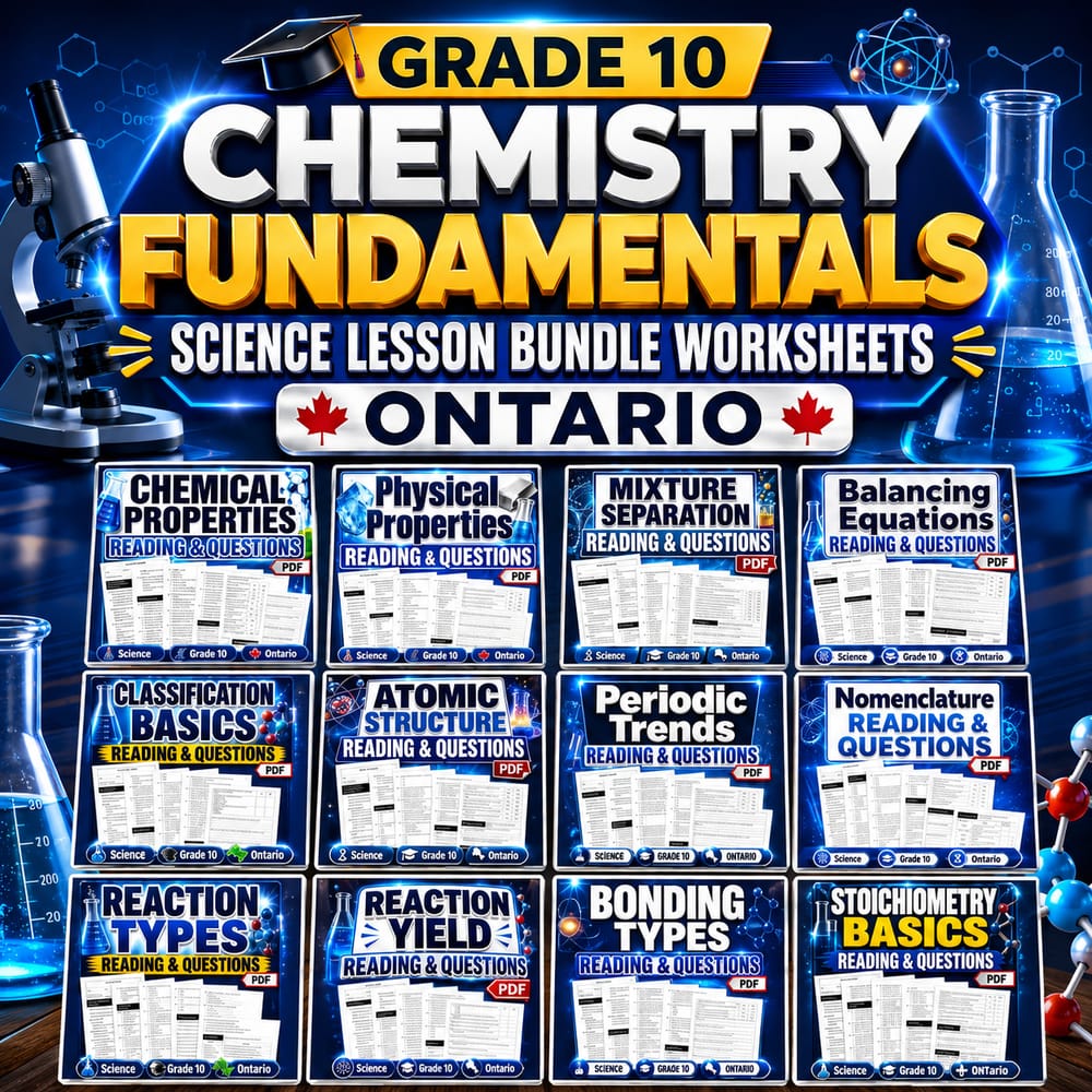Grade 10 Chemistry Fundamentals Science Lesson Bundle Worksheets: Ontario — bundle cover