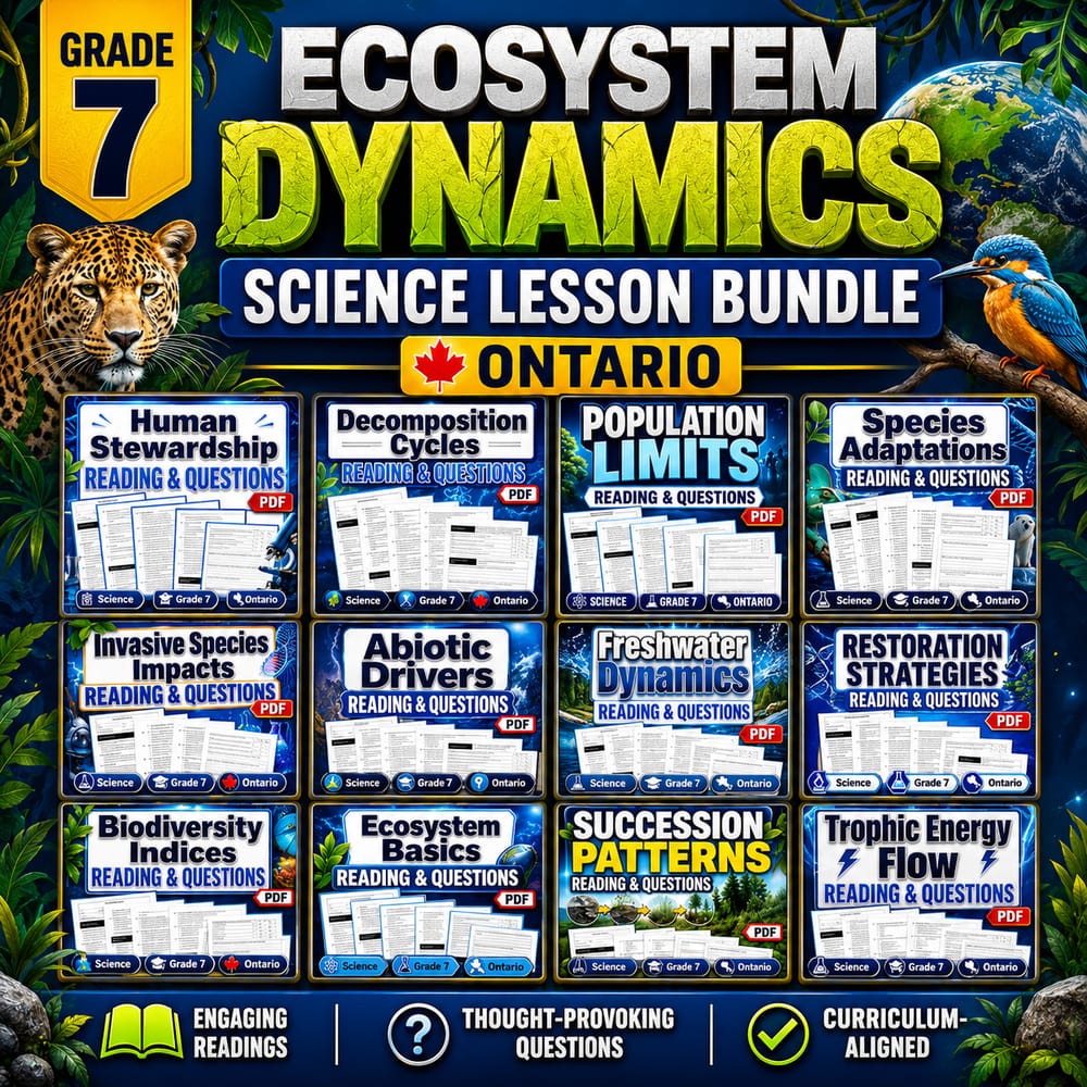 Grade 7 Ecosystem Dynamics Science Lesson Bundle (Ontario) Worksheets — bundle cover