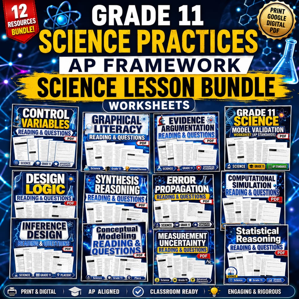 Grade 11 Science Practices AP Framework Science Lesson Bundle Worksheets — bundle cover