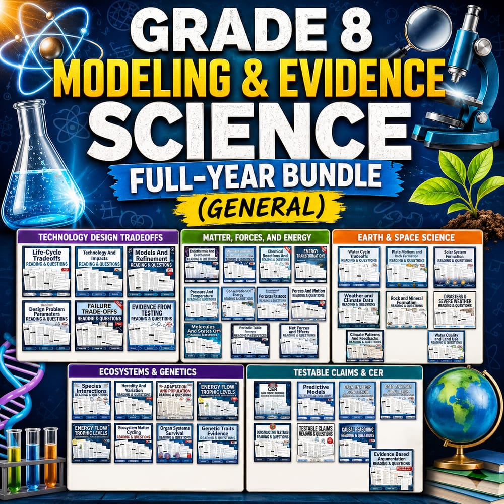 Grade 8 Modeling and Evidence Science: Full-Year Bundle (General) — bundle cover