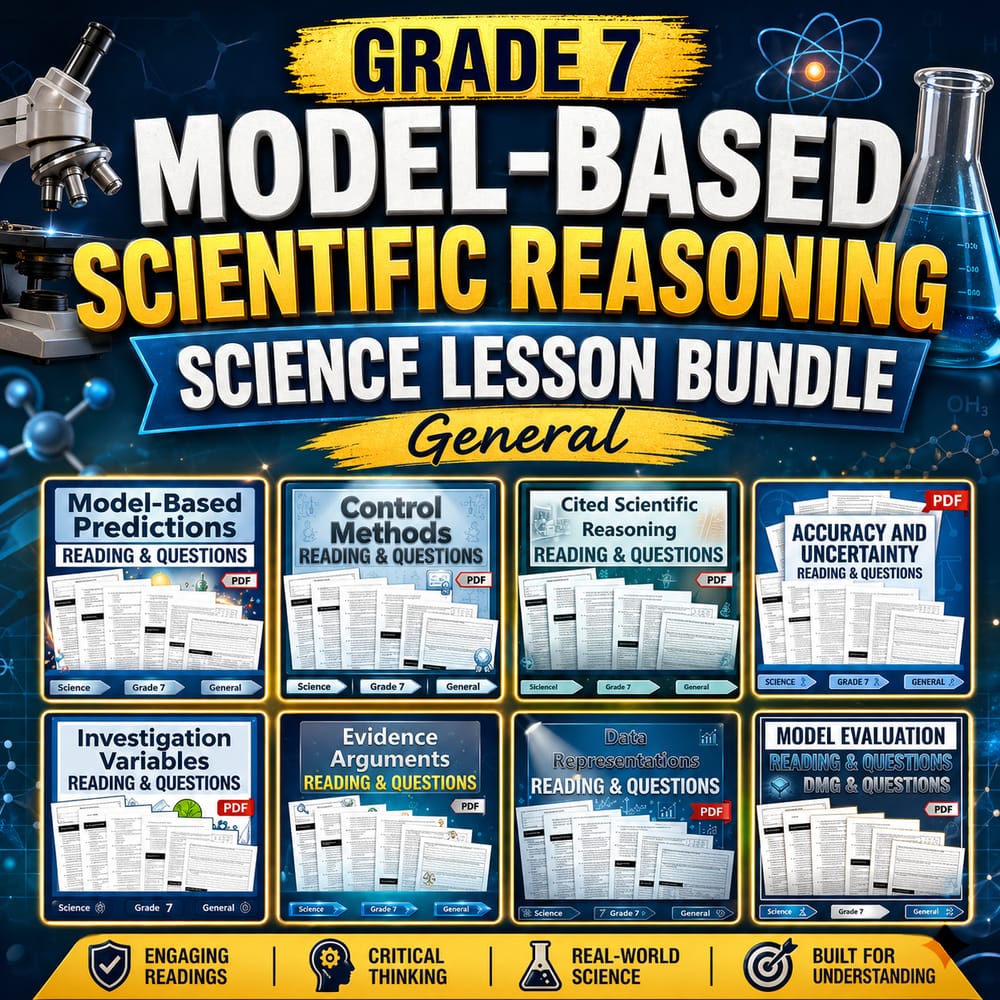 Grade 7 Model-Based Scientific Reasoning Science Lesson Bundle (General) — bundle cover
