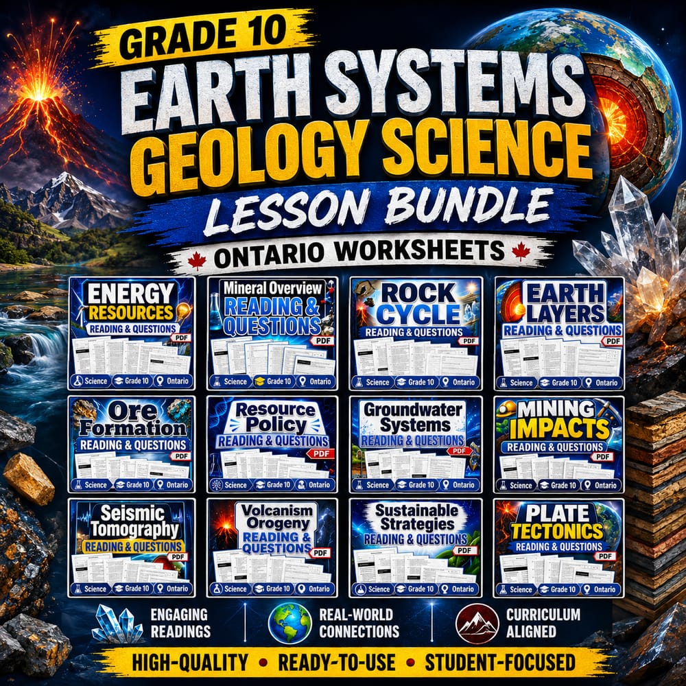 Grade 10 Earth Systems Geology Science Lesson Bundle: Ontario Worksheets — bundle cover