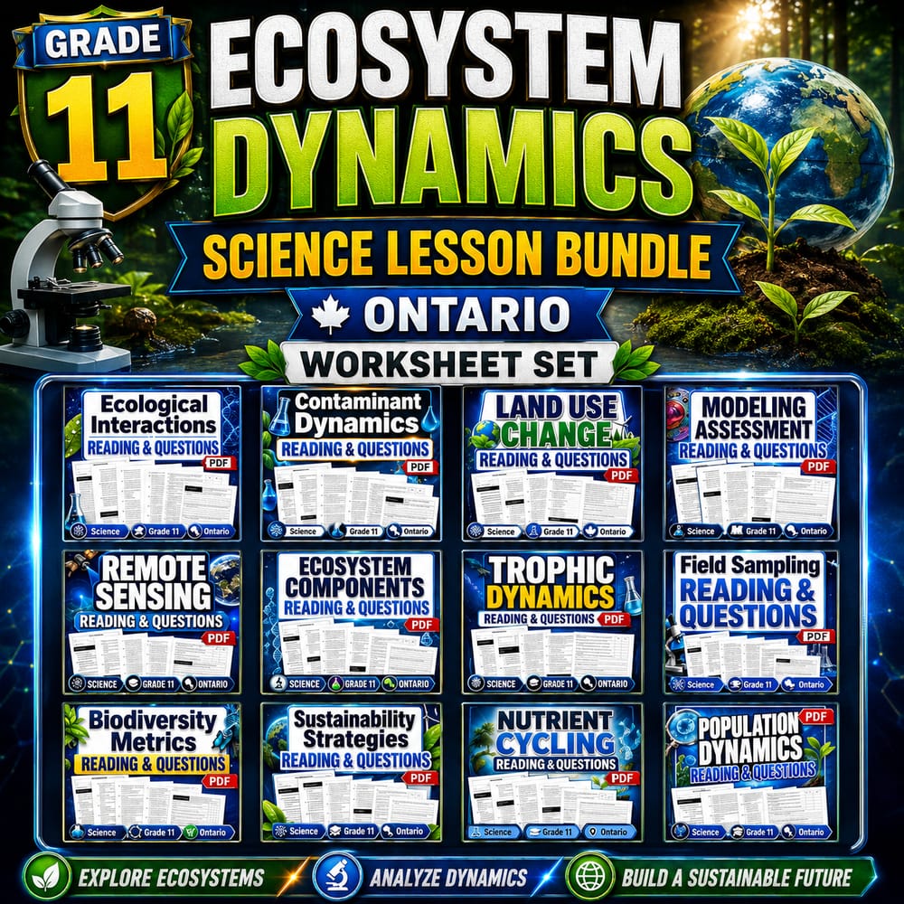 Grade 11 Ecosystem Dynamics Science Lesson Bundle (Ontario) Worksheet Set — bundle cover