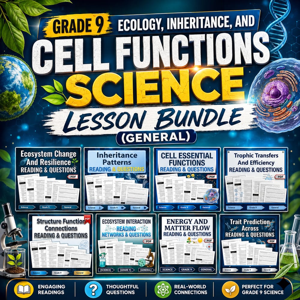 Grade 9 Ecology, Inheritance, and Cell Functions Science Lesson Bundle (General) — bundle cover