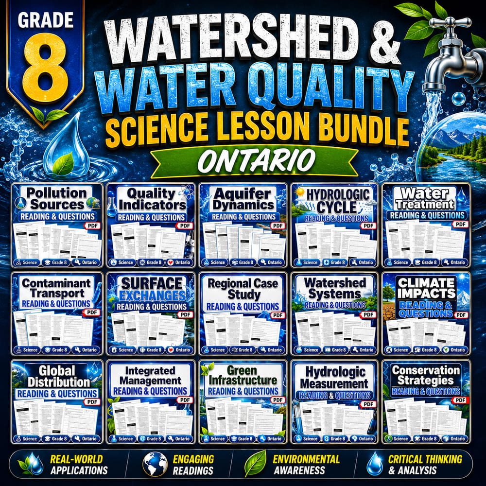 Grade 8 Watershed and Water Quality Science Lesson Bundle (Ontario) — bundle cover