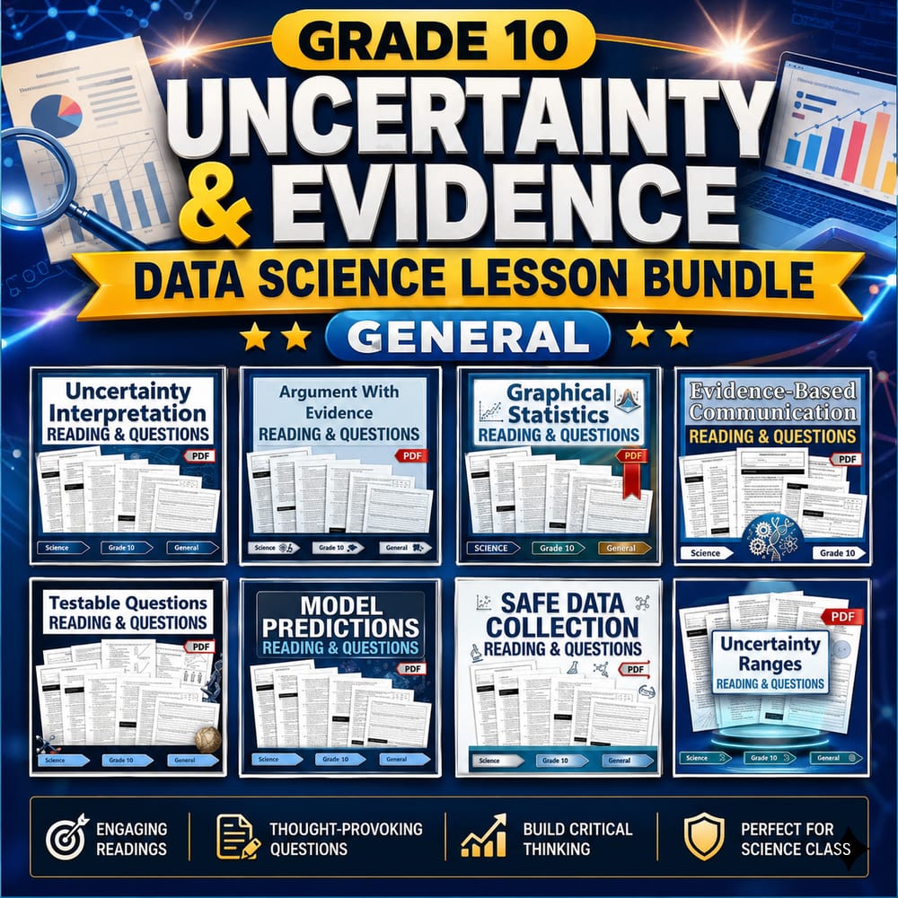 Grade 10 Uncertainty & Evidence Data Science Lesson Bundle (General) — bundle cover