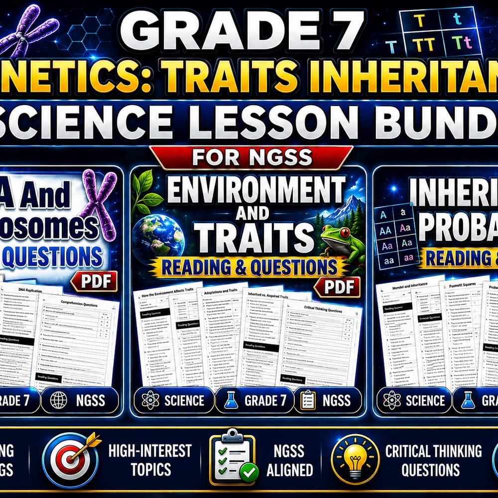 Grade 7 Genetics: Traits Inheritance Science Lesson Bundle for NGSS — bundle cover