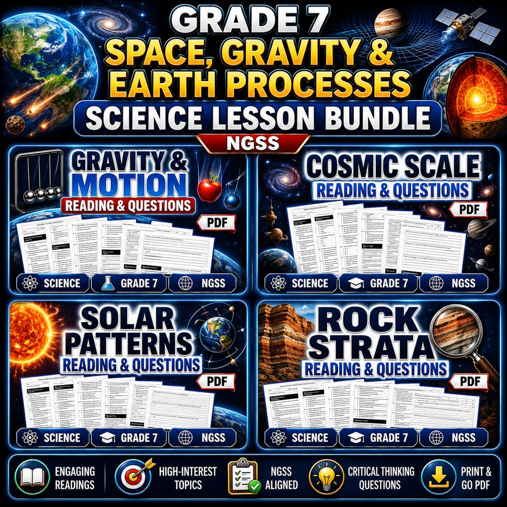 Grade 7 Space, Gravity & Earth Processes Science Lesson Bundle (NGSS) — bundle cover