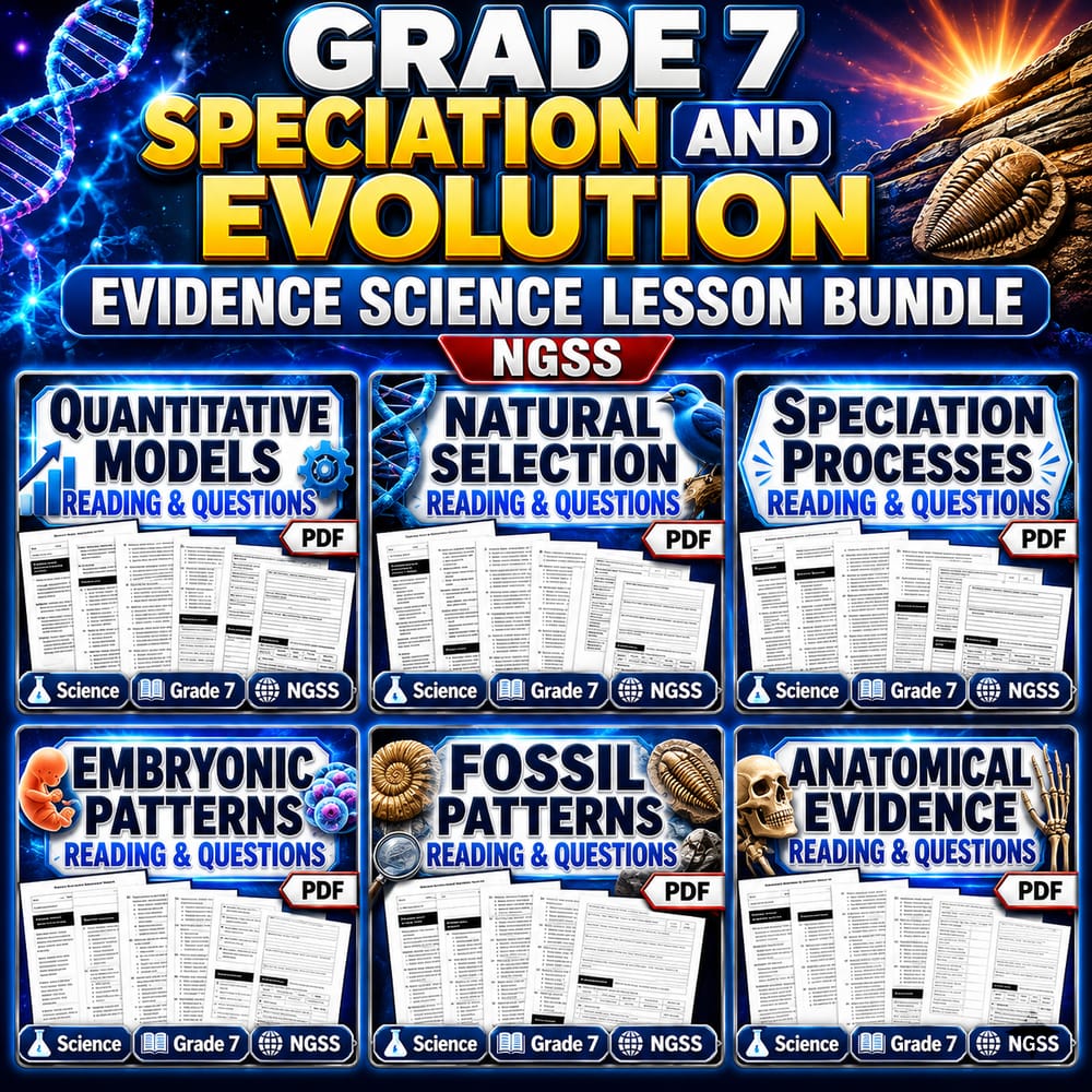 Grade 7 Speciation and Evolution Evidence Science Lesson Bundle NGSS — bundle cover